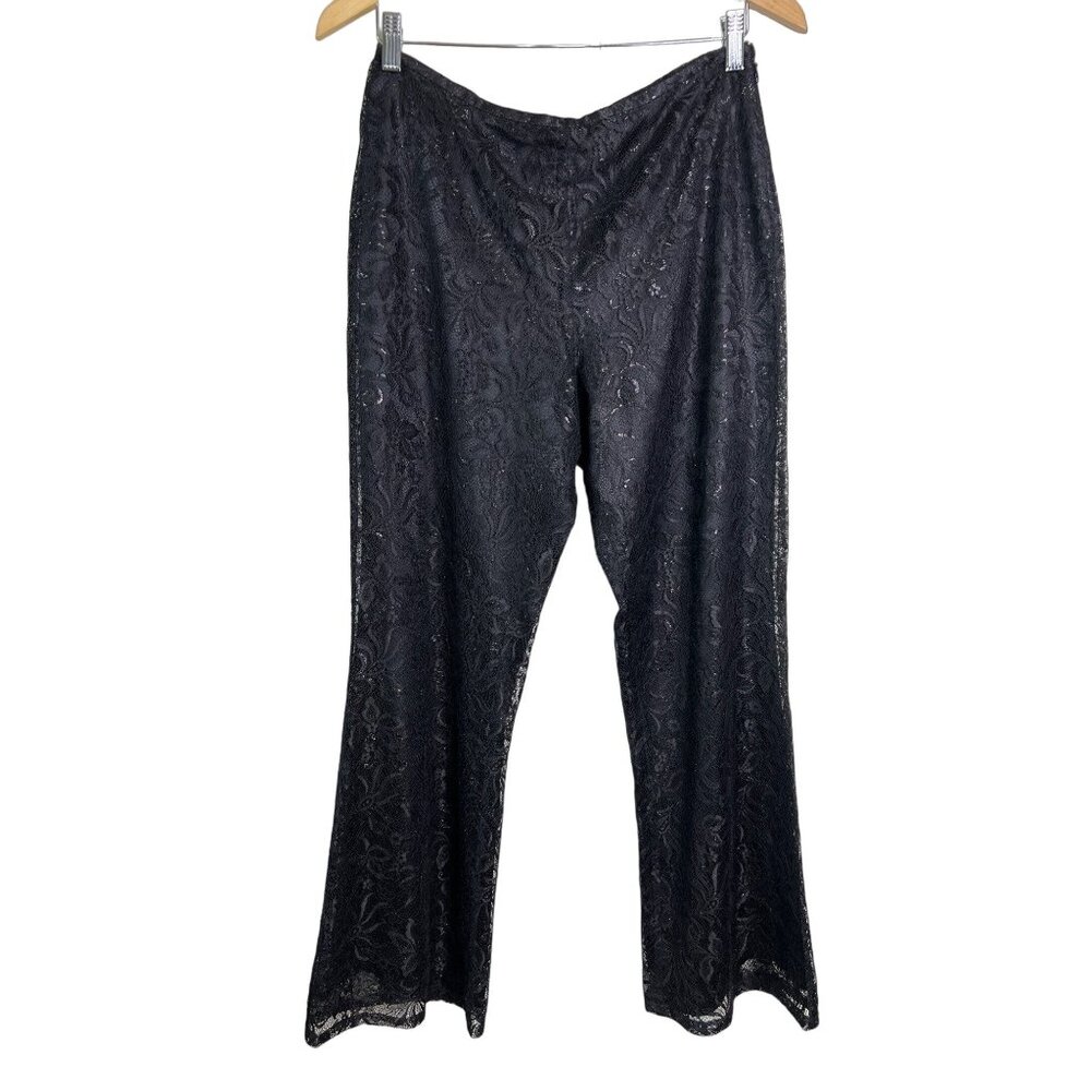 Petite Sophisticate Pants Size 8 Floral Lace Bootcut Flare Zip Metallic Black